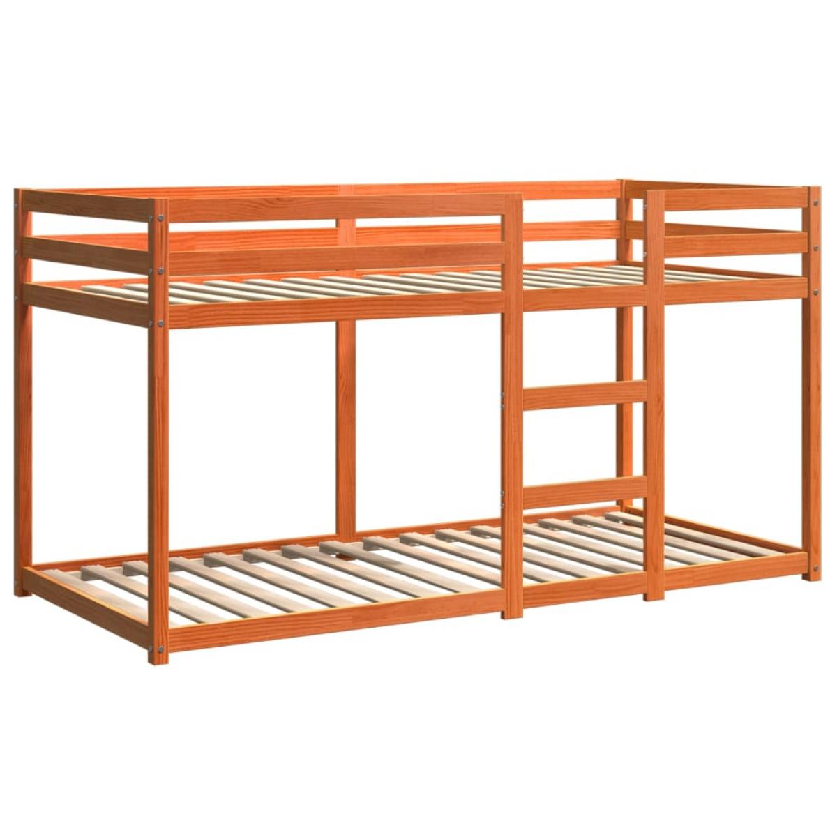 Litera de madera maciza de pino marrón cera 80x200 cm