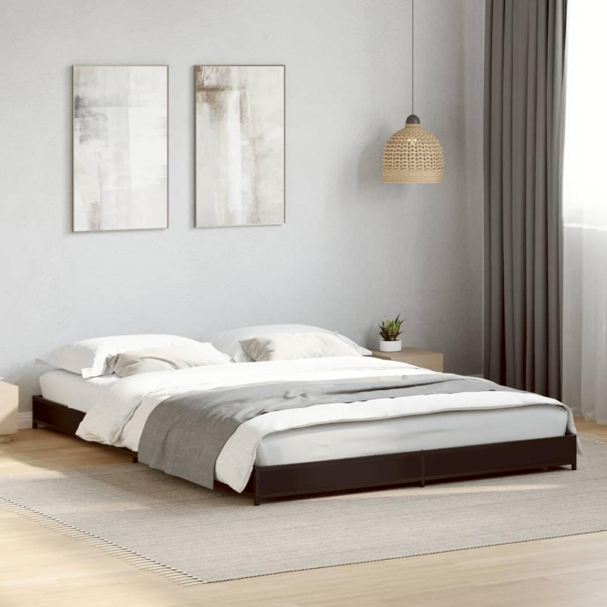 Estructura de cama madera de ingeniería y metal negro 150x200cm