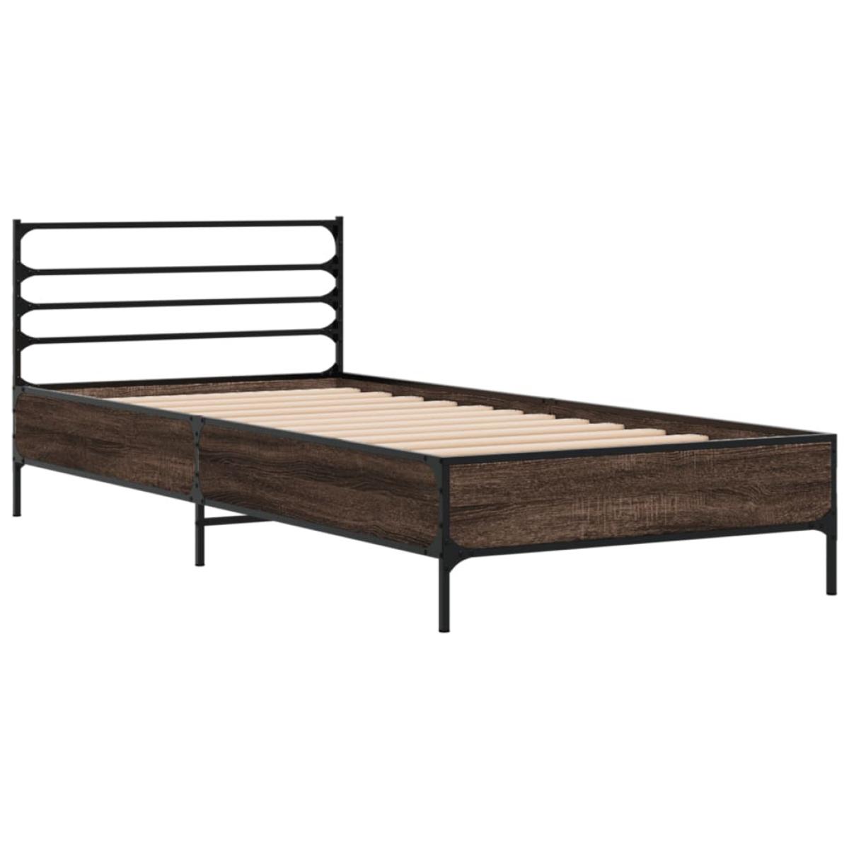 Estructura cama madera ingeniería metal roble marrón 75x190 cm