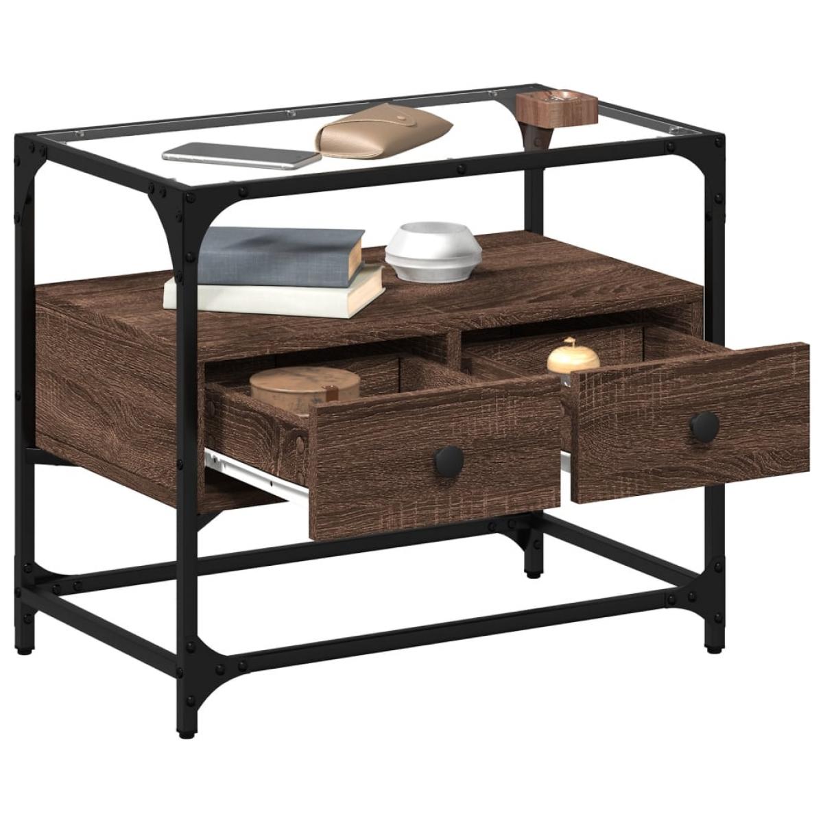 Mueble TV cristal y madera ingeniería marrón roble 60x35x51 cm