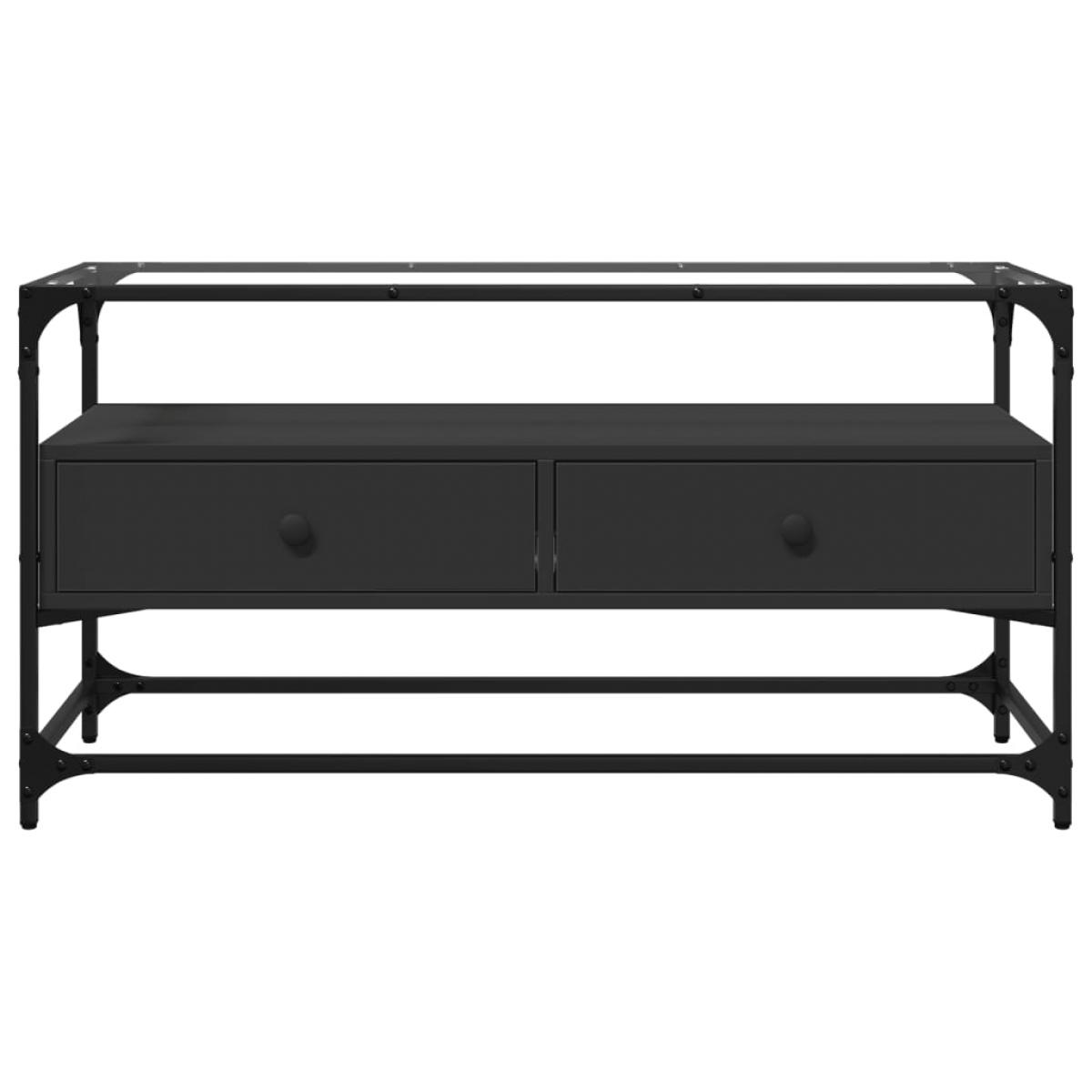 Mueble TV cristal y madera ingeniería negro 98x35x51 cm