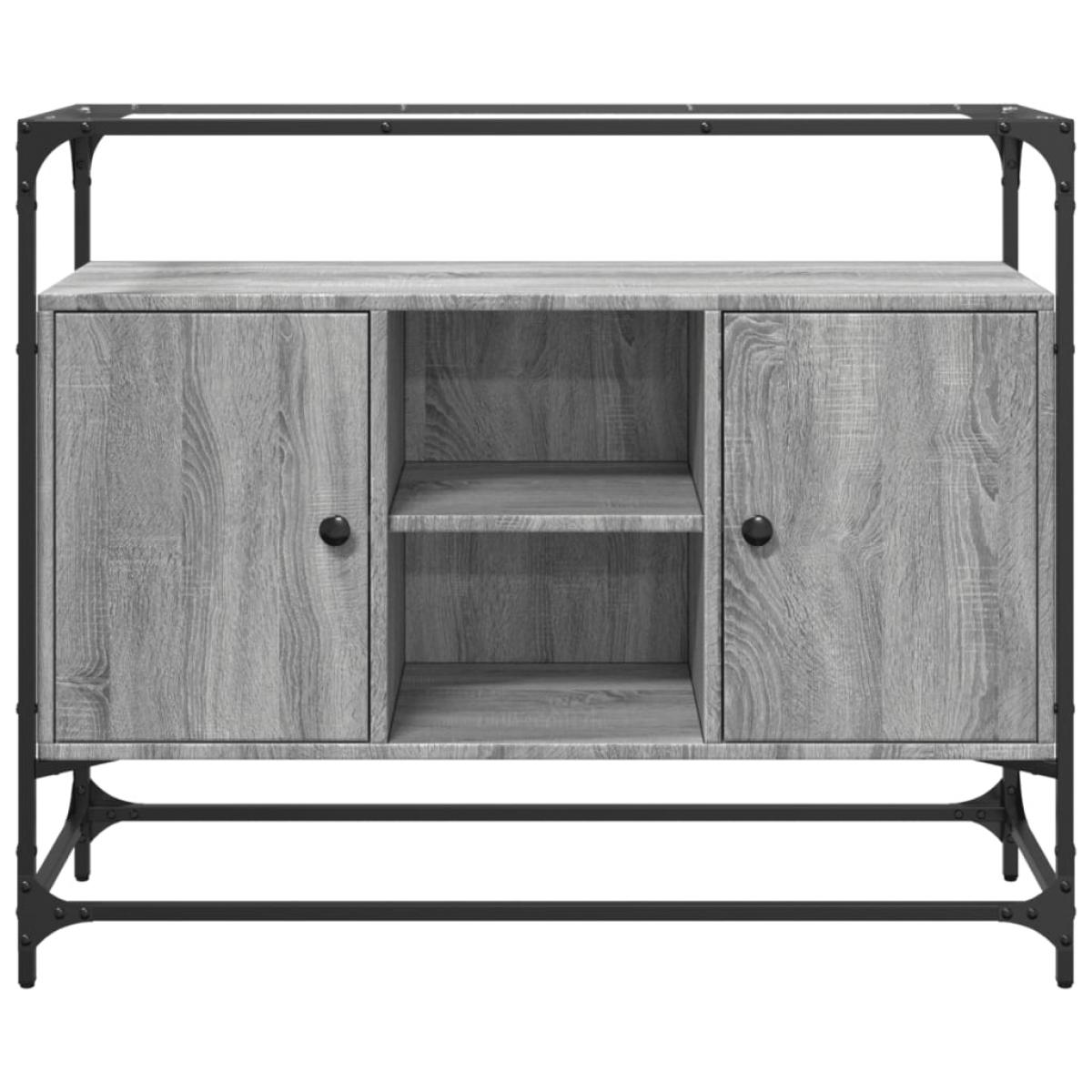 Aparador cristal y madera ingeniería gris Sonoma 98x35x81 cm