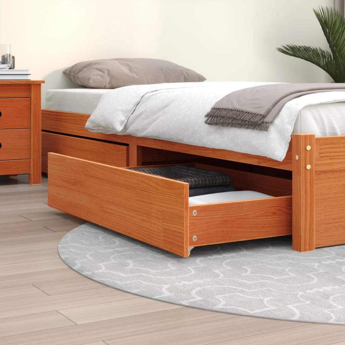Cajones de cama 4 uds madera maciza de pino marrón cera