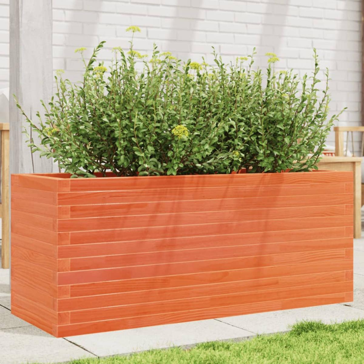 Jardinera de madera maciza de pino marrón cera 110x40x45,5 cm