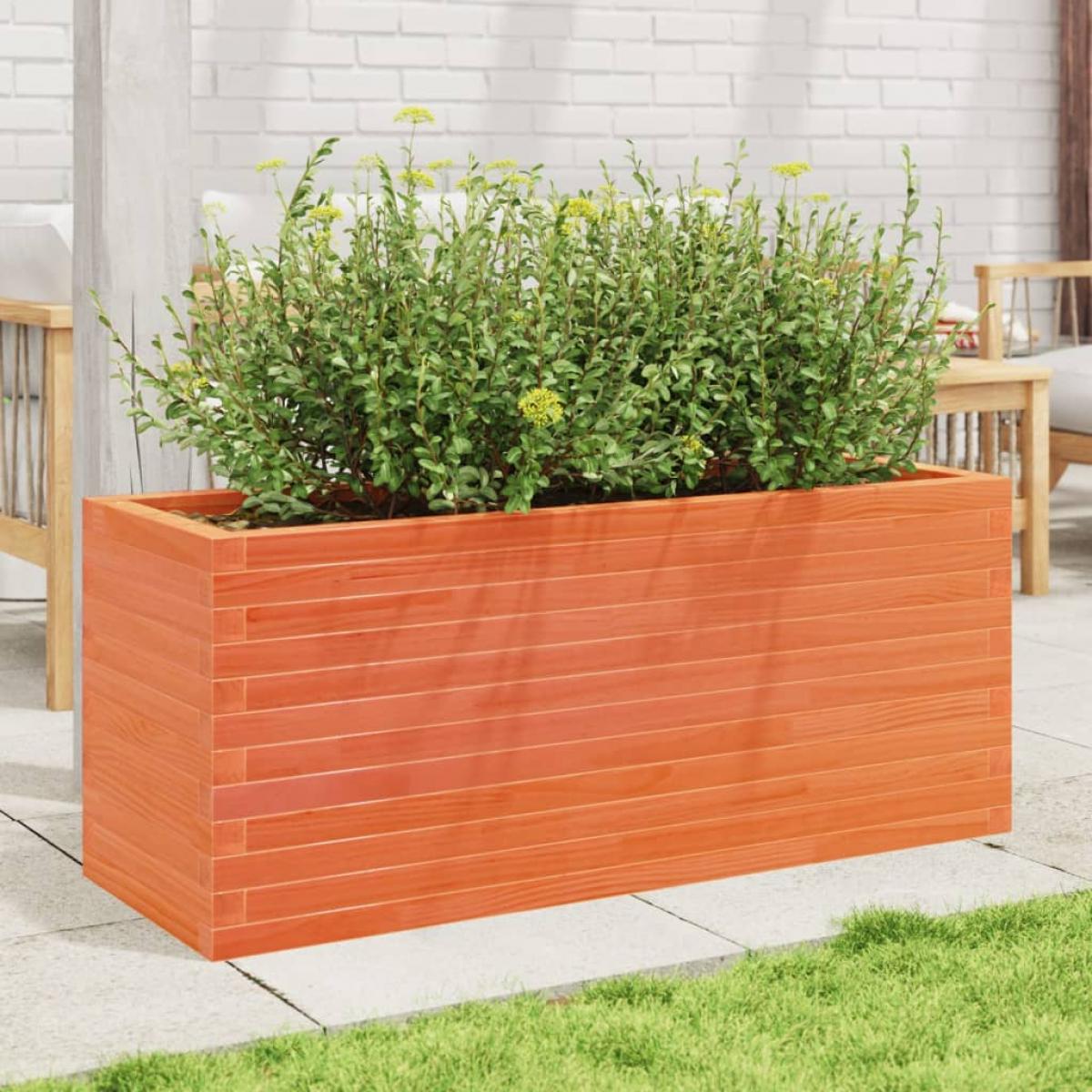 Jardinera de madera maciza de pino marrón cera 110x40x45,5 cm