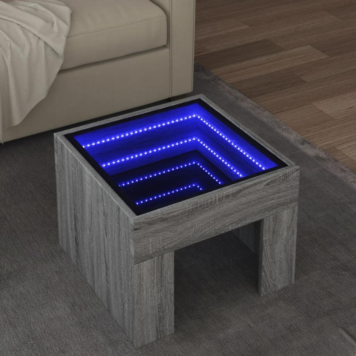 Mesa de centro con Infinity LED gris Sonoma 40x40x30 cm