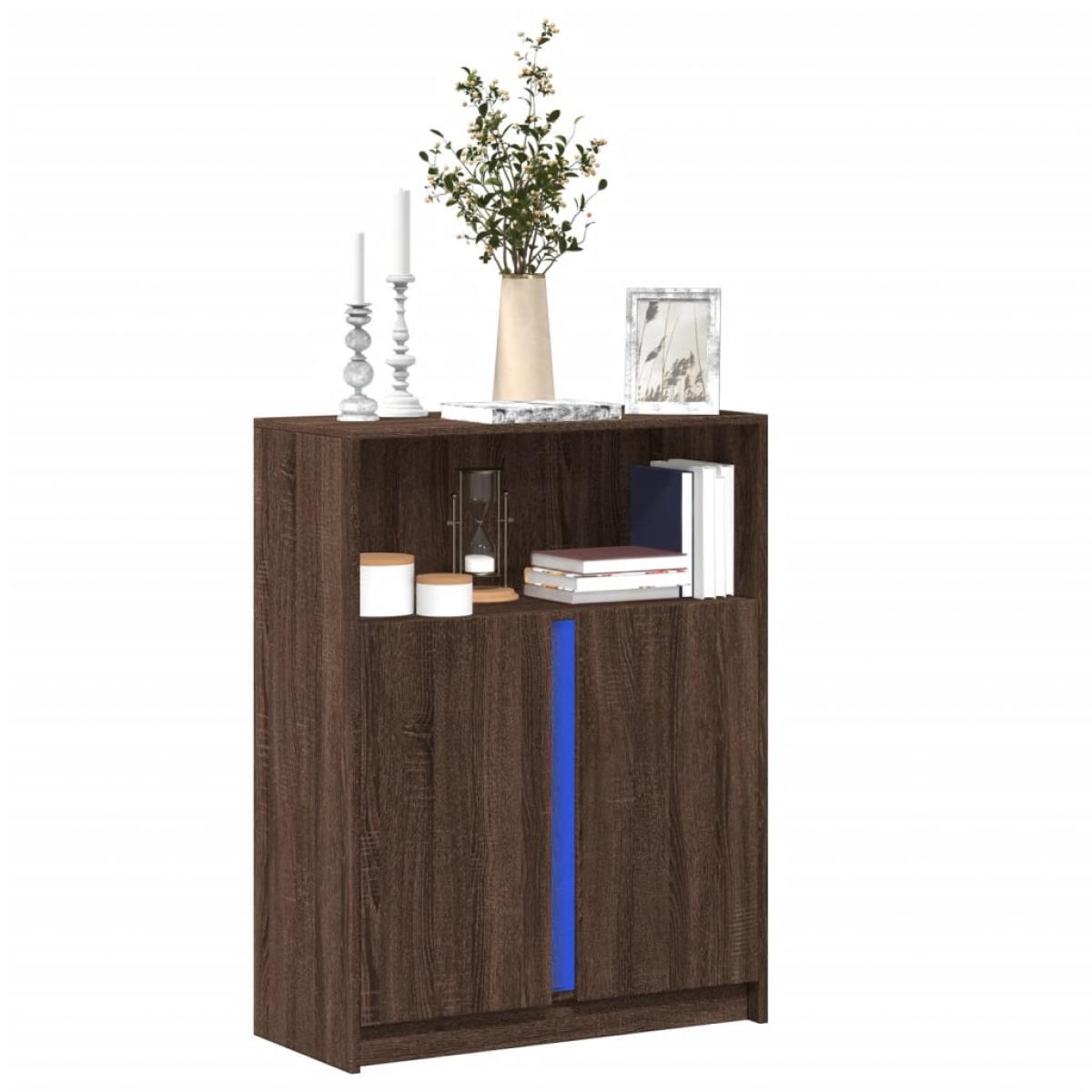 Aparador con LED madera ingeniería marrón roble 77x34x100 cm