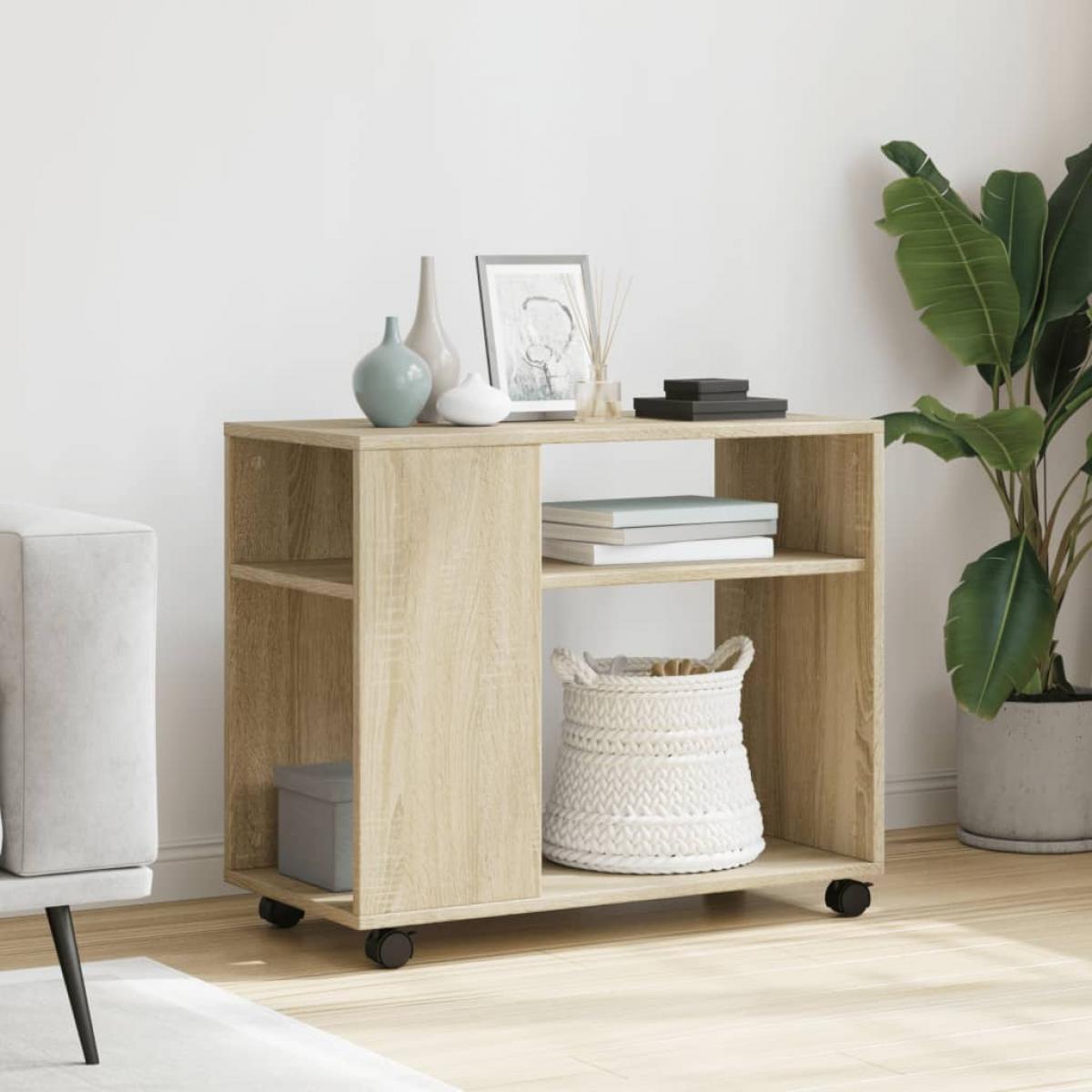 Mesa auxiliar con ruedas madera roble Sonoma 70x35x60 cm