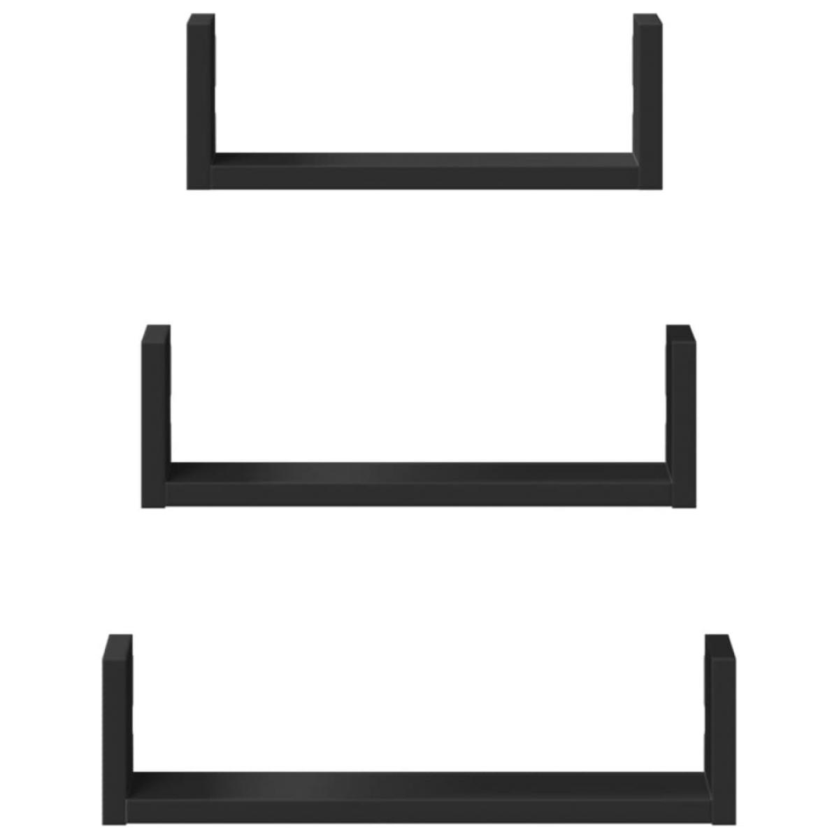 Estante de pared 3 unidades madera de ingeniería negro
