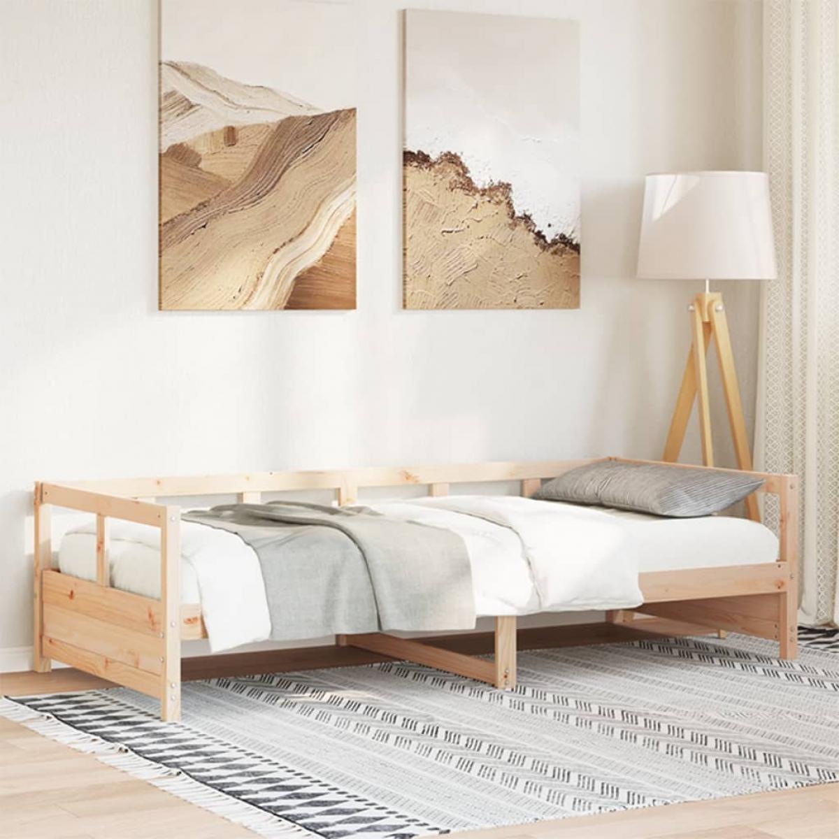 Sofá cama de madera maciza de pino natural 90x190 cm