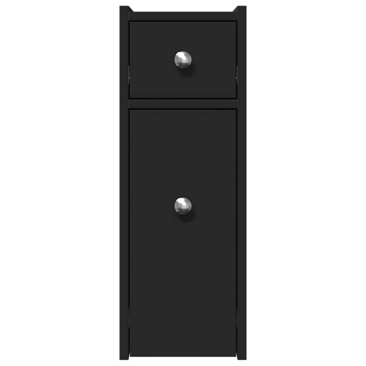 Armario de baño estrecho con ruedas madera de ingeniería negro