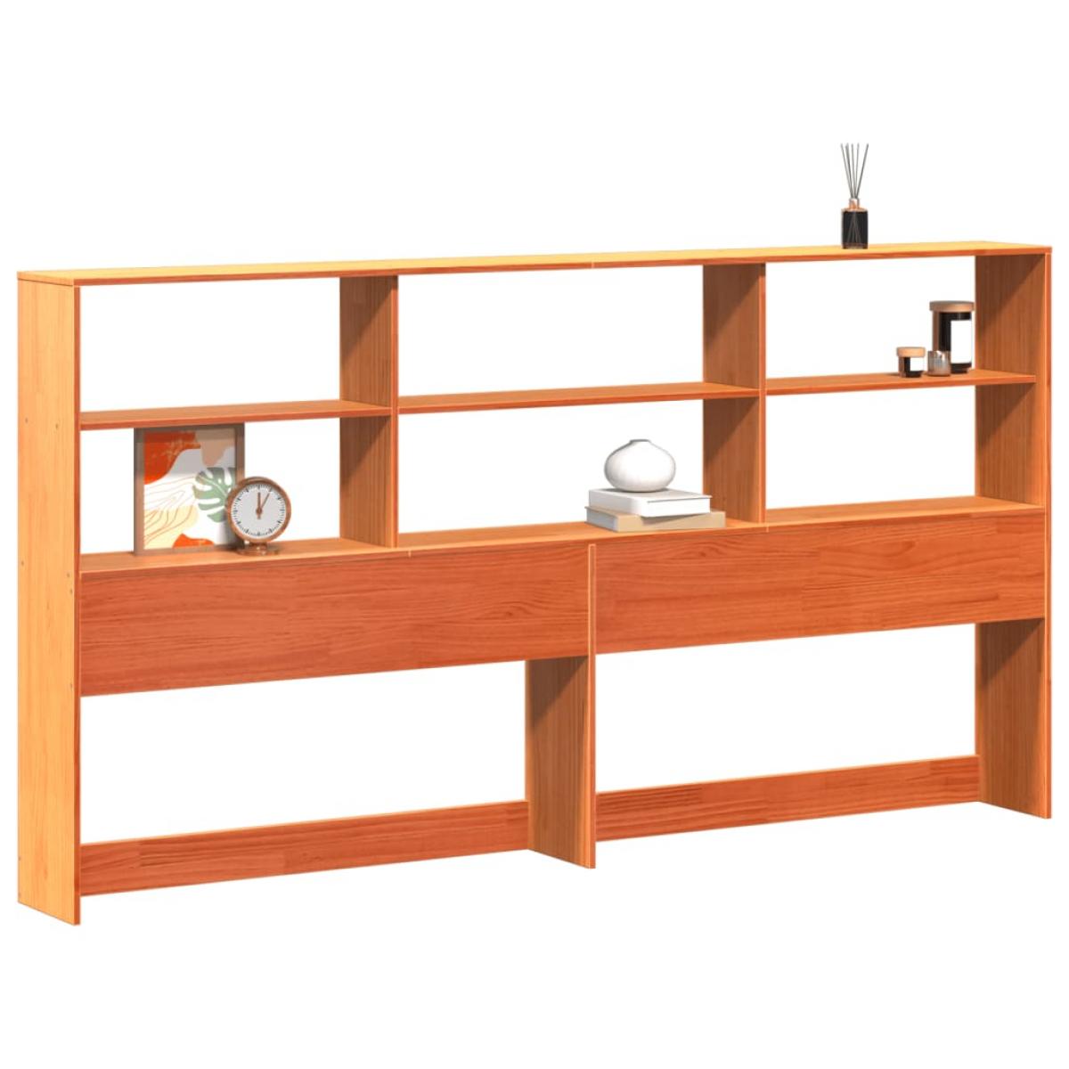 Cabecero de cama almacenaje madera maciza pino marrón 180 cm