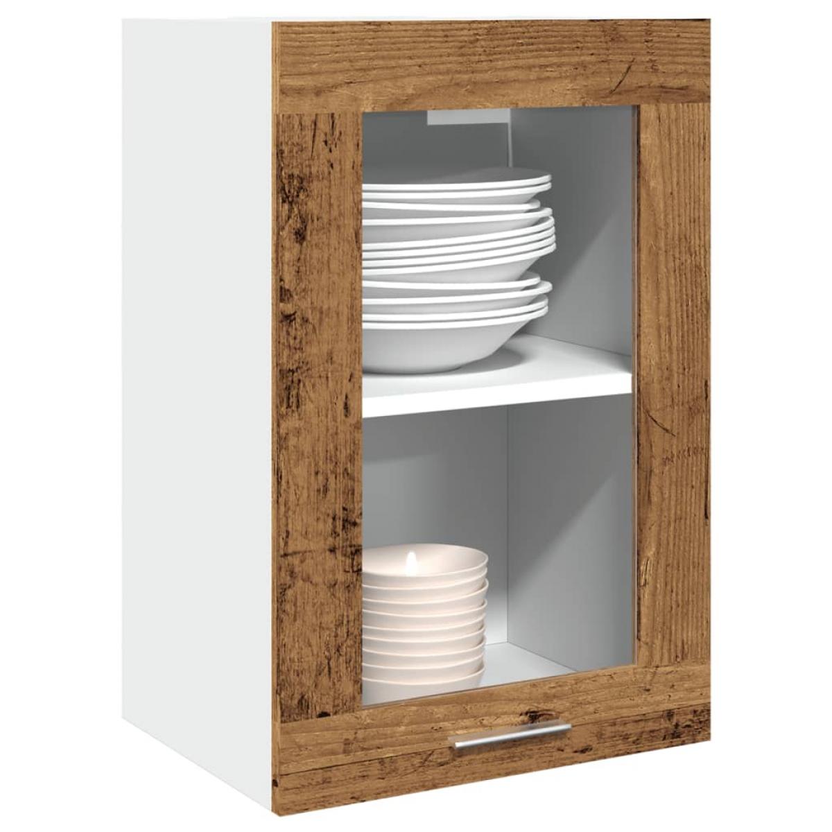 Armario vitrina colgante madera envejecida 40x31x60 cm