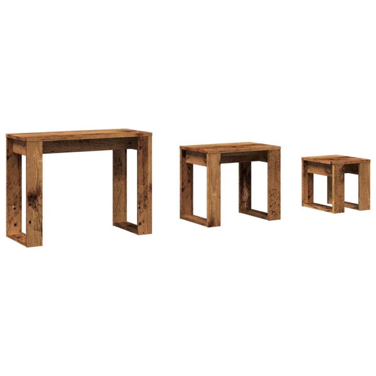 Mesas apilables 3 uds madera de ingeniería madera envejecida
