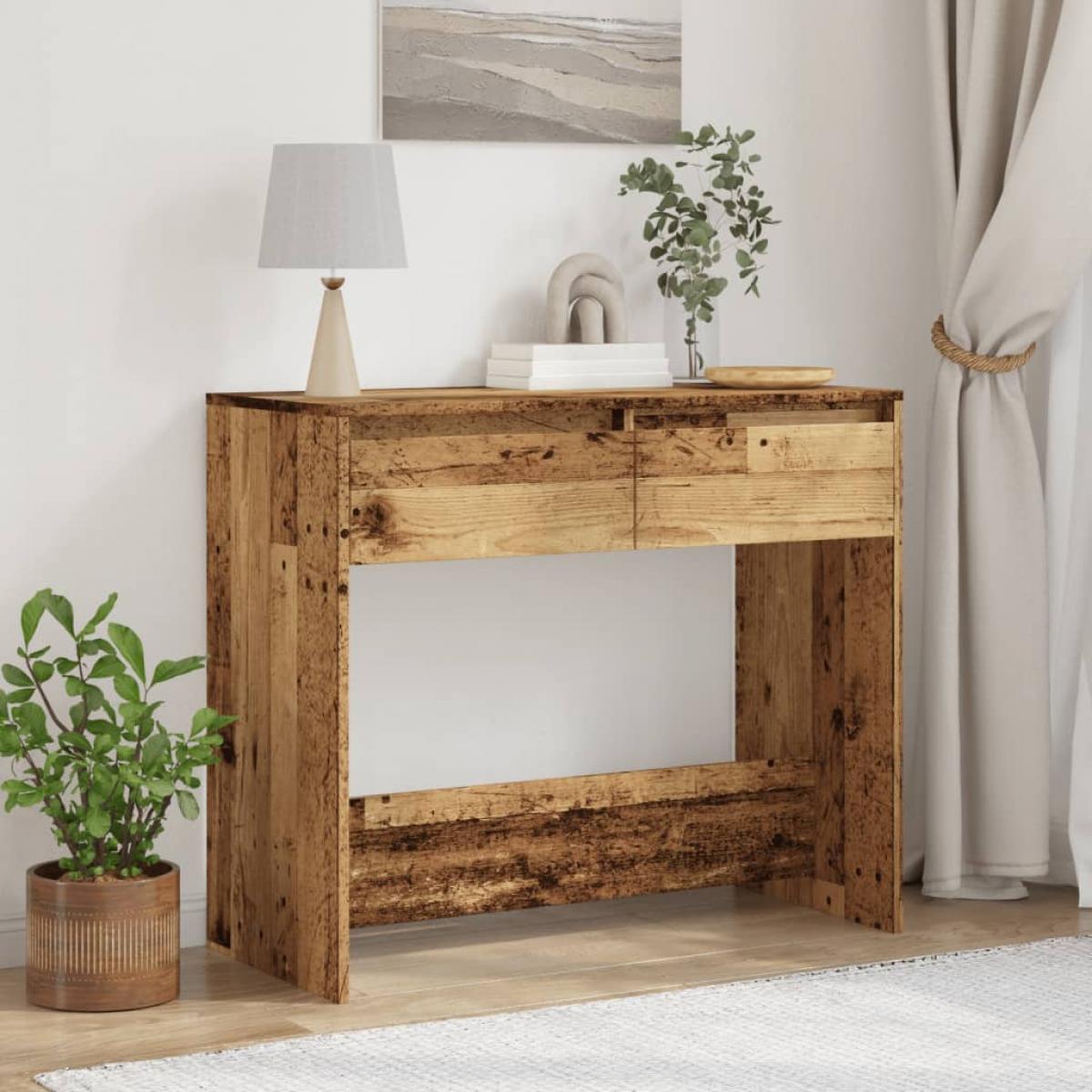 Mesa consola madera ingeniería madera envejecida 89x41x76,5 cm