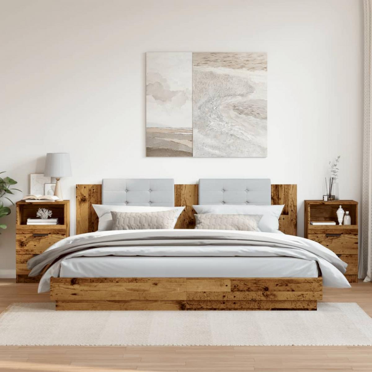 Mesitas de noche 2 uds madera ingeniería envejecida 40x36x65 cm