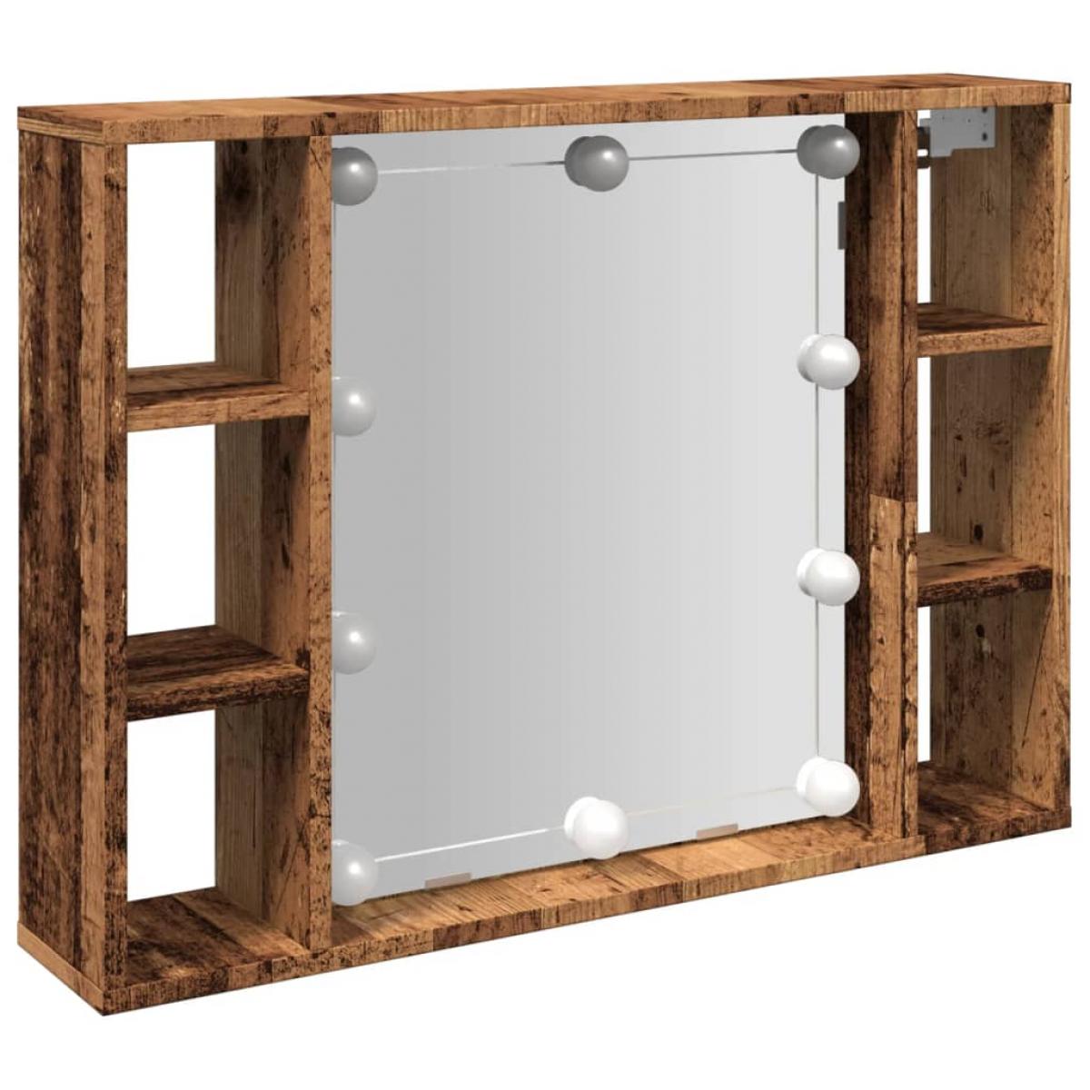 Mueble con espejo y LED madera ingeniería envejecida 76x15x55cm