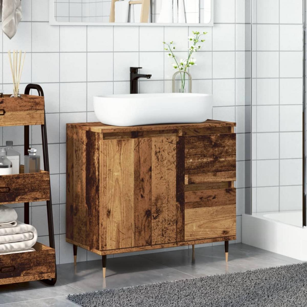 Armario de baño madera de ingeniería envejecida 65x33x60 cm