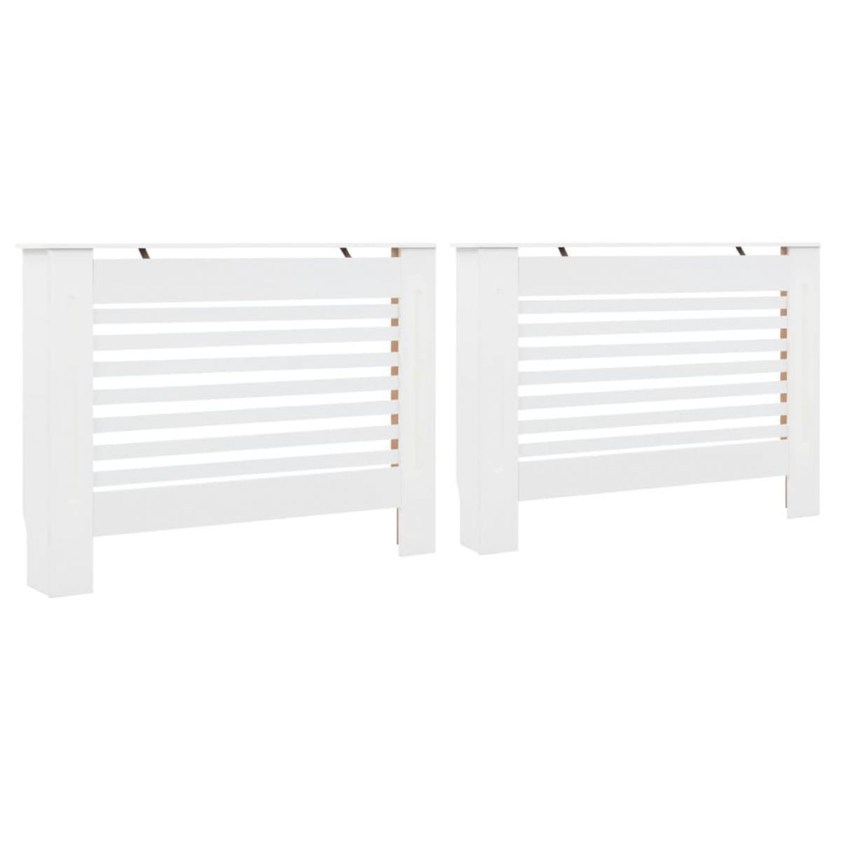 Cubiertas para radiador 2 unidades MDF blanco 112x19x81,5 cm