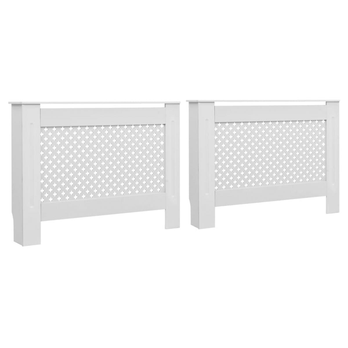 Cubiertas para radiador 2 unidades MDF blanco 112x19x81,5 cm