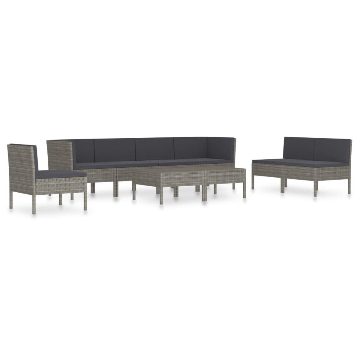 Set de muebles de jardín 9 pzas y cojines ratán sintético gris