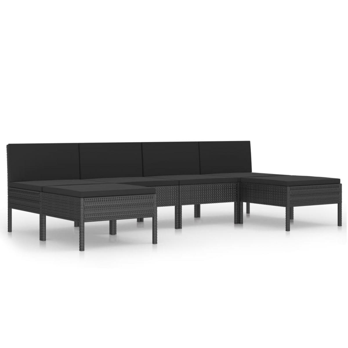 Set de muebles de jardín 6 pzas y cojines ratán sintético negro