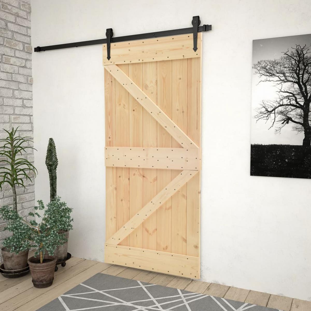 Puerta corredera con herrajes madera maciza de pino 80x210 cm