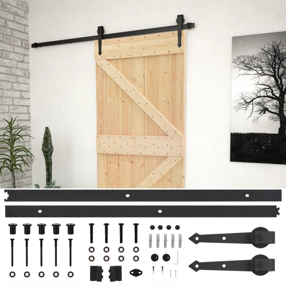 Puerta corredera con herrajes madera maciza de pino 80x210 cm