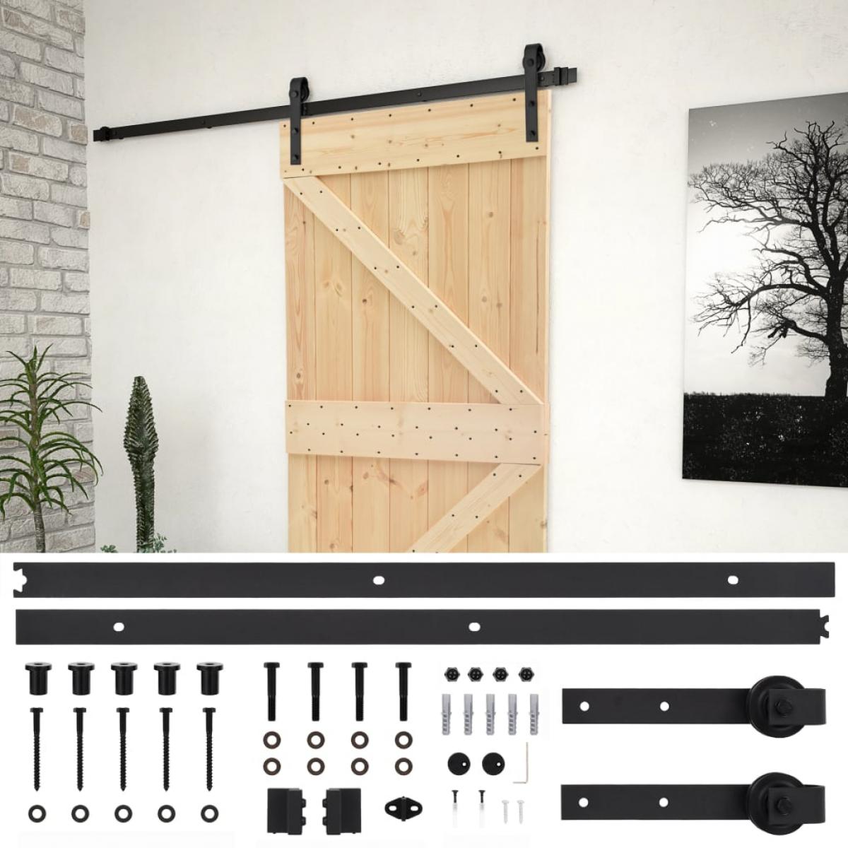 Puerta corredera con herrajes madera maciza de pino 90x210 cm