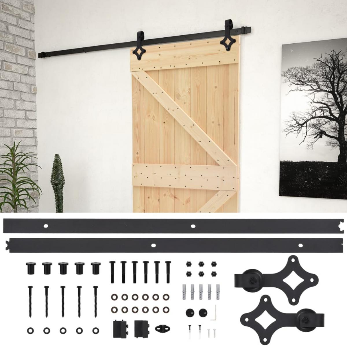 Puerta corredera con herrajes madera maciza de pino 100x210 cm