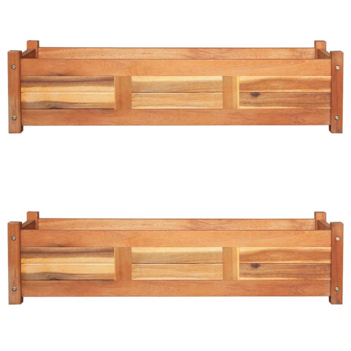 Arriates elevados de jardín 2 pzas madera acacia 100x30x25 cm