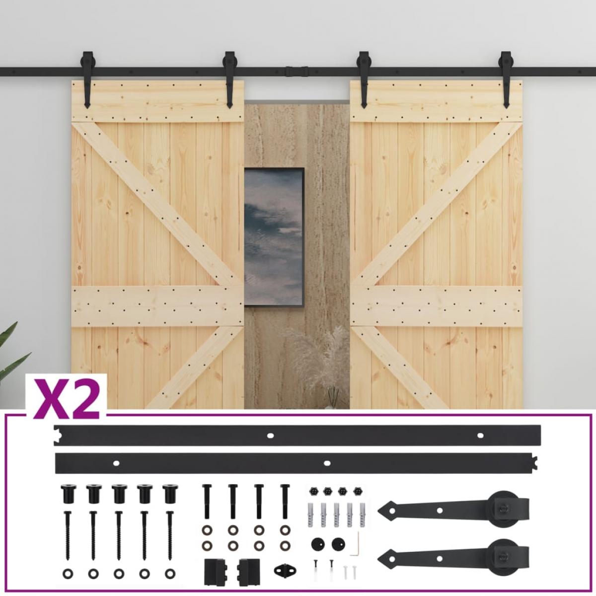 Puerta corredera con herrajes madera maciza de pino 80x210 cm