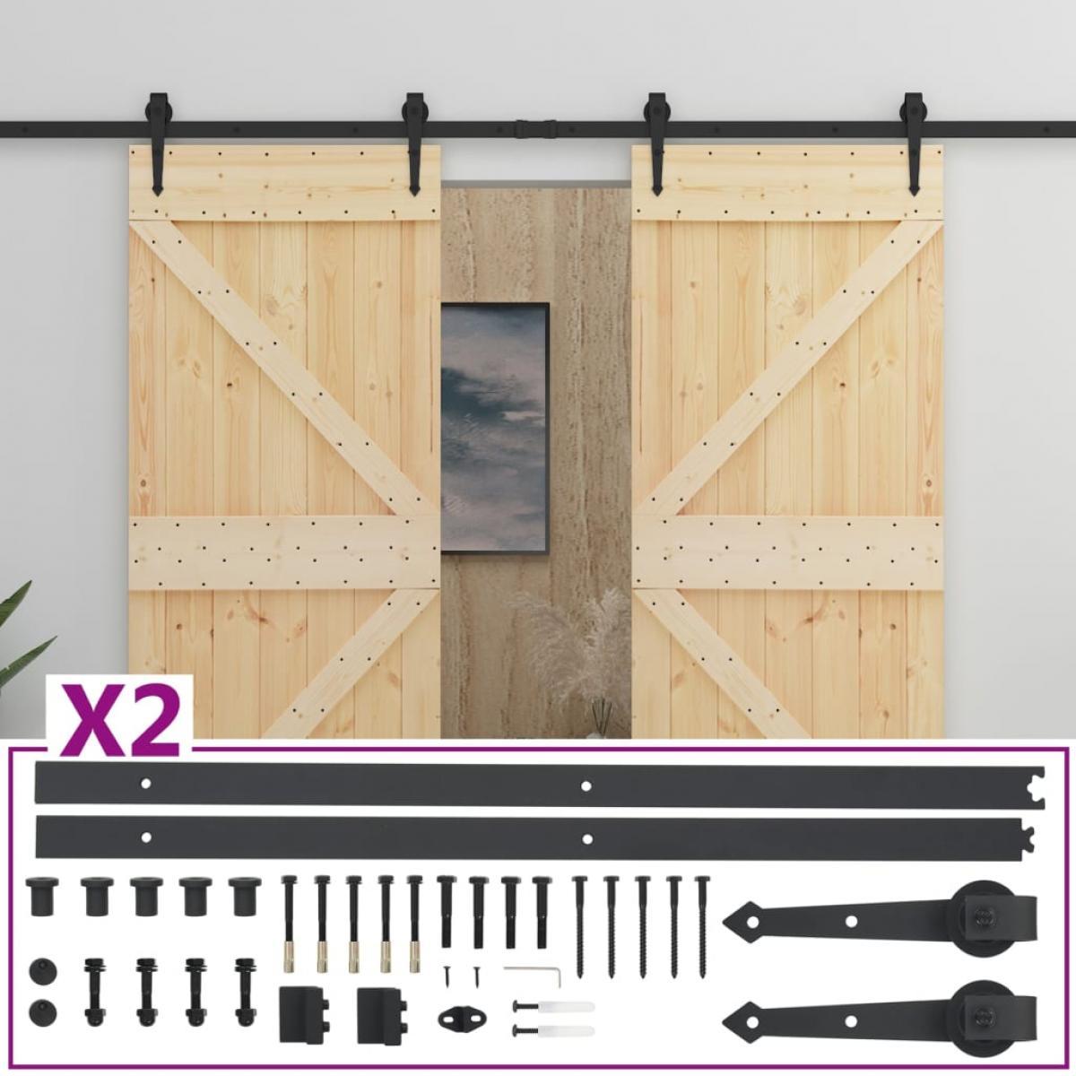 Puerta corredera con herrajes madera maciza de pino 90x210 cm