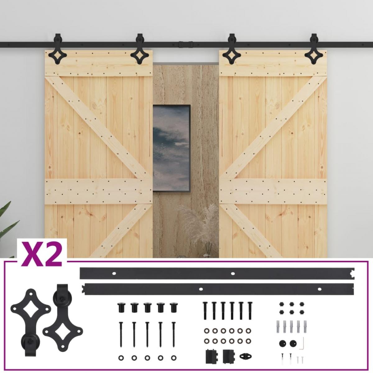 Puerta corredera con herrajes madera maciza de pino 100x210 cm