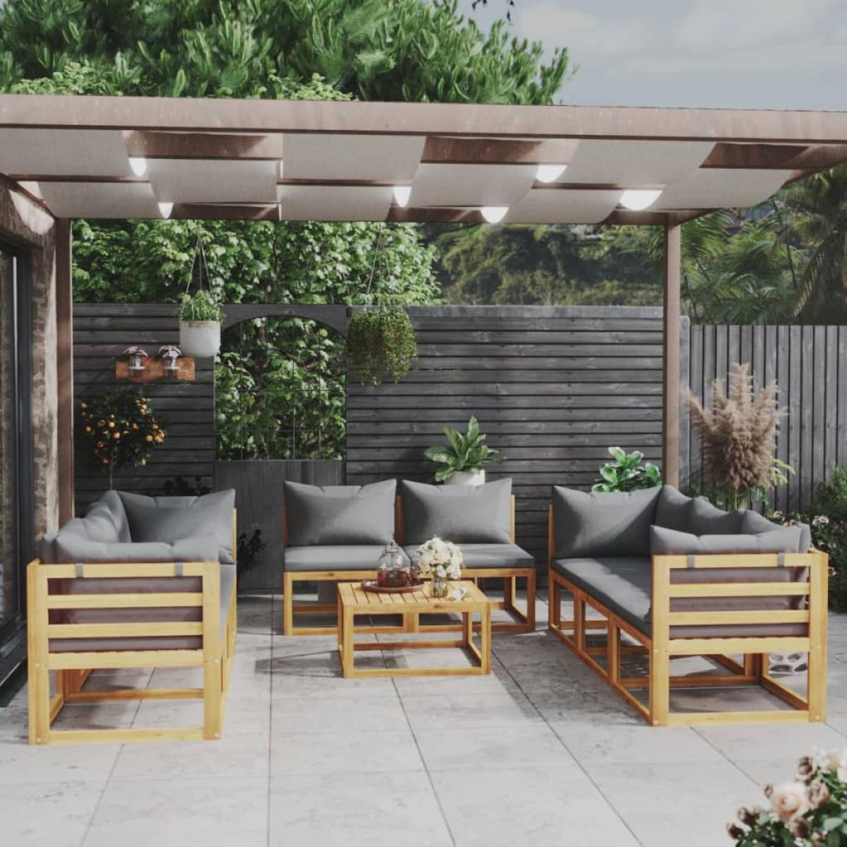 Muebles de jardín 9 pzas cojines madera maciza de acacia
