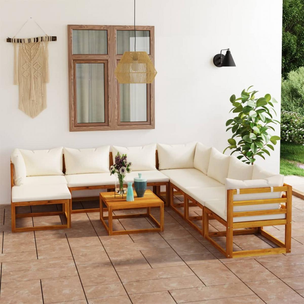 Muebles de jardín 9 pzas cojines crema madera maciza de acacia