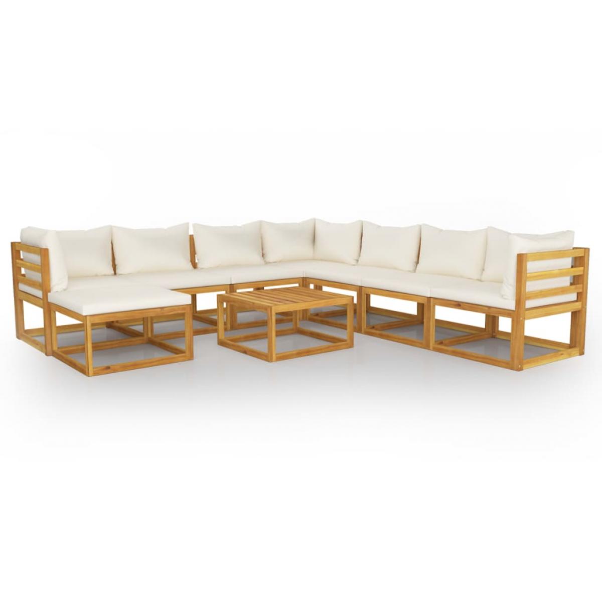 Muebles de jardín 9 pzas cojines crema madera maciza de acacia