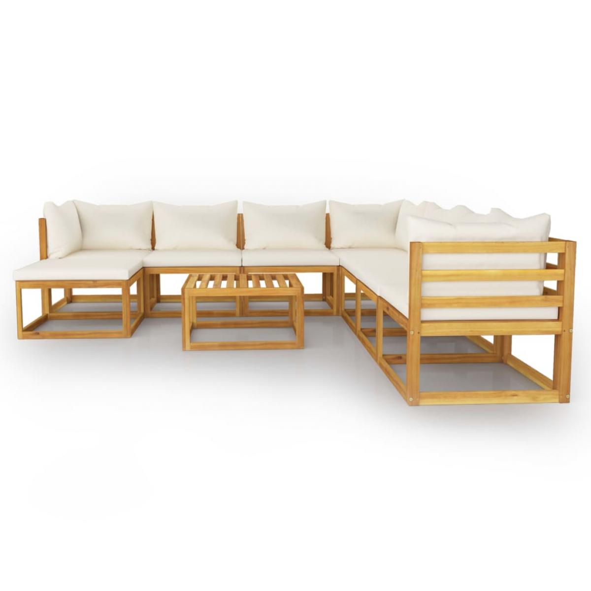 Muebles de jardín 9 pzas cojines crema madera maciza de acacia