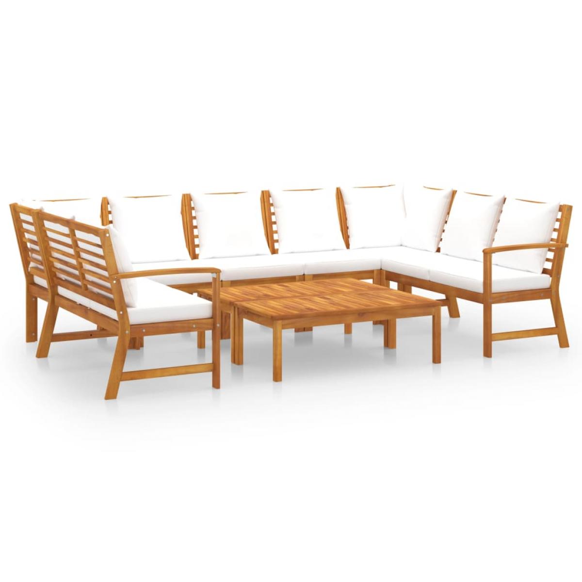 Muebles de jardín 9 pzas cojines crema madera maciza de acacia