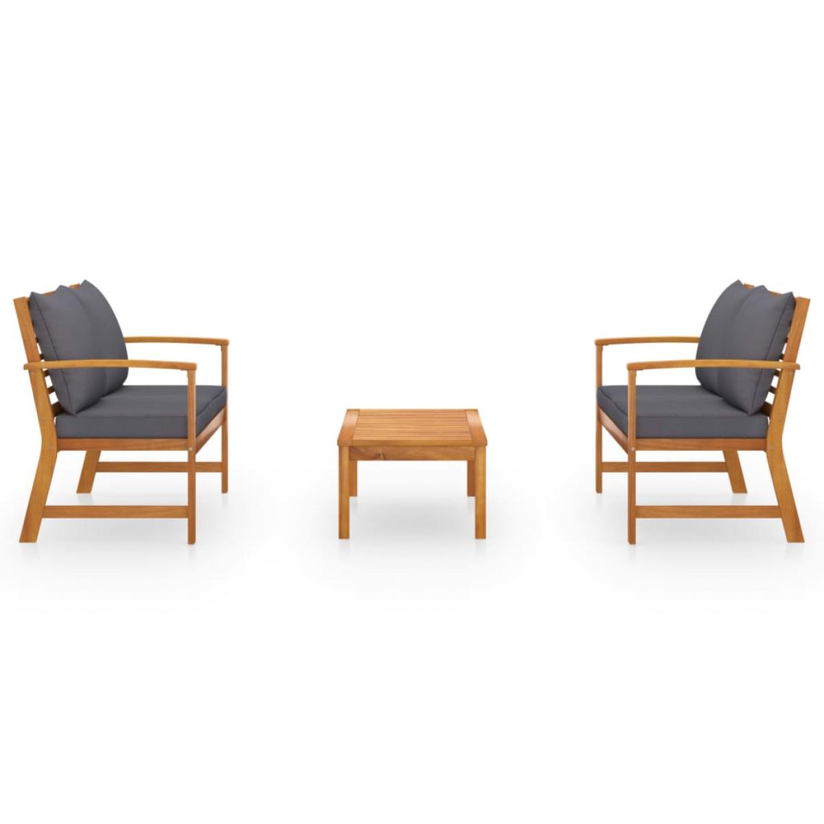 Muebles de jardín 3 pzas cojines madera maciza de acacia