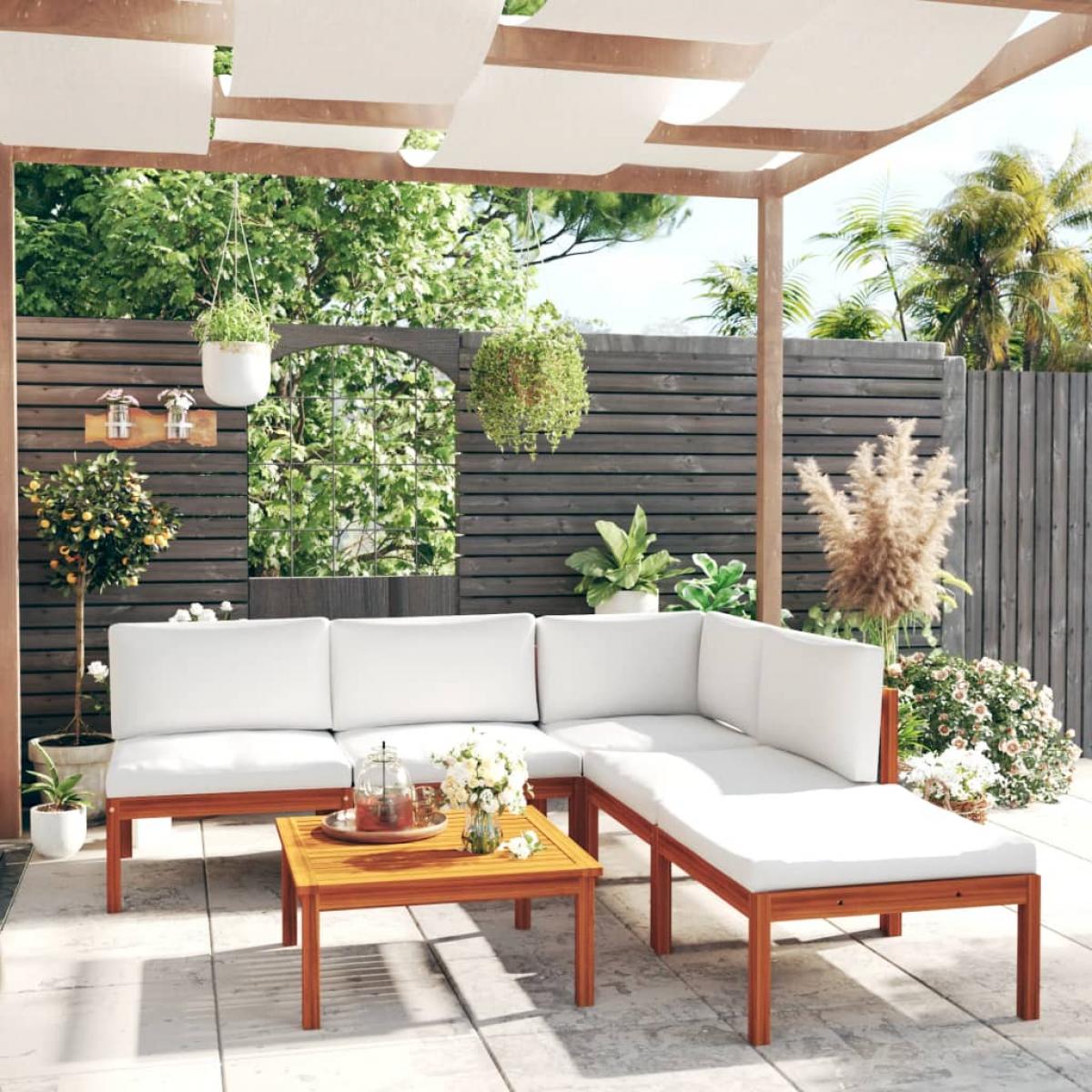 Muebles de jardín 6 pzas cojines crema madera maciza de acacia