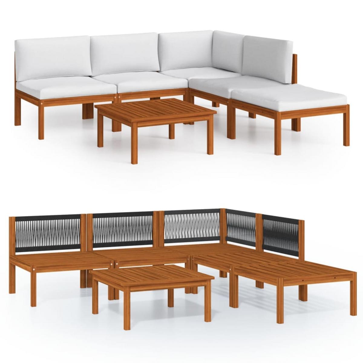 Muebles de jardín 6 pzas cojines crema madera maciza de acacia