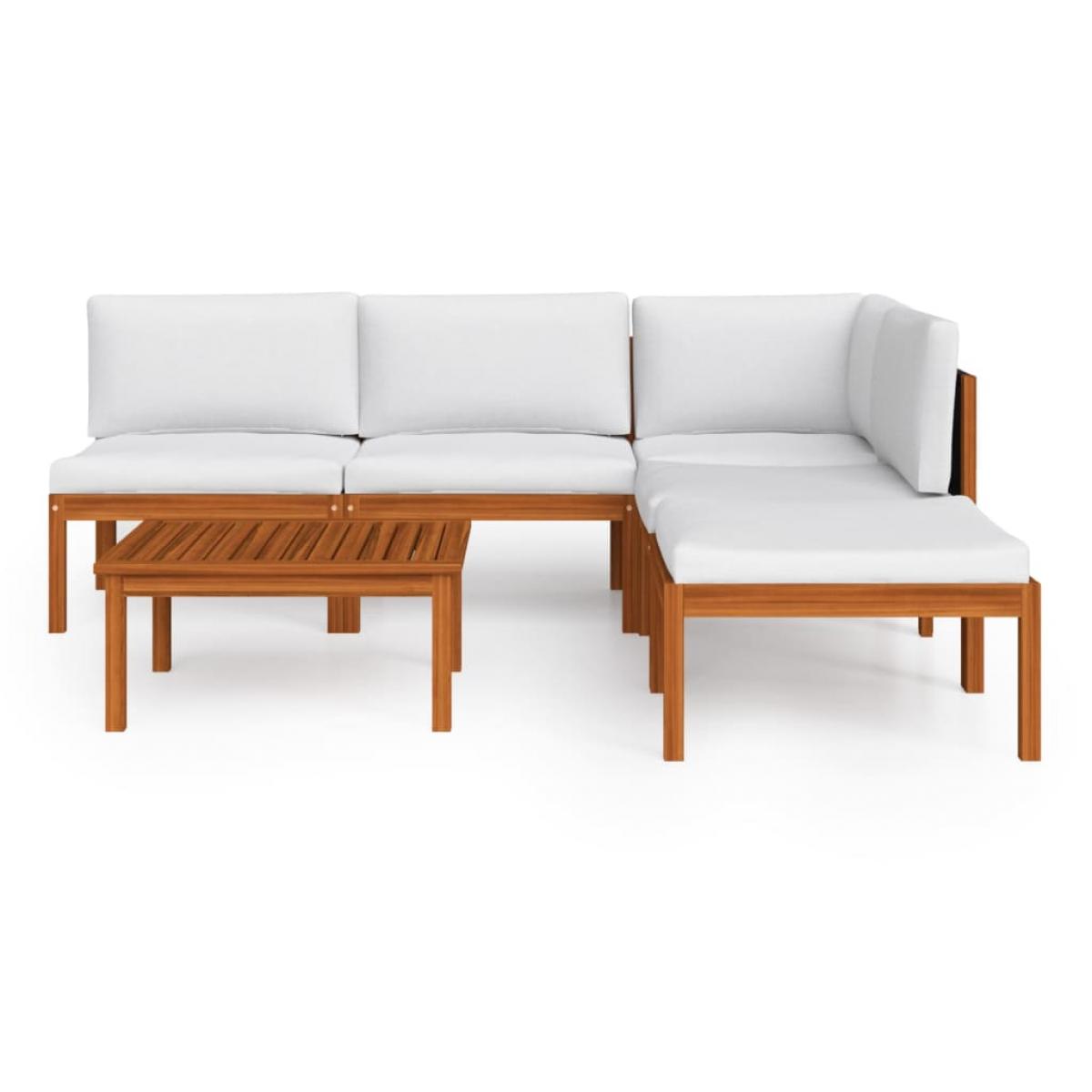 Muebles de jardín 6 pzas cojines crema madera maciza de acacia