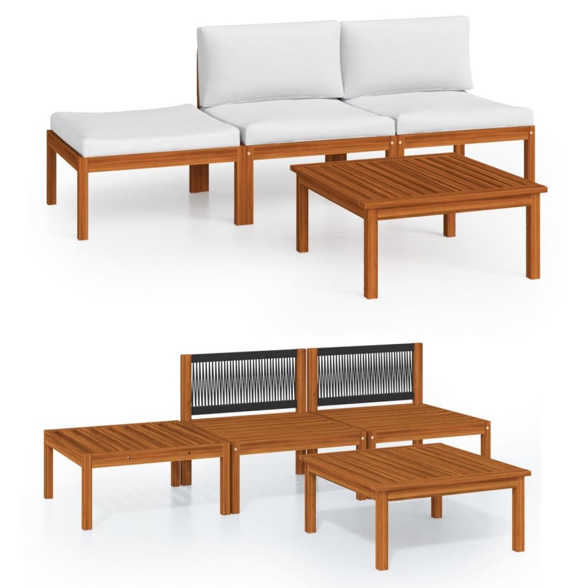 Muebles de jardín 4 pzas cojines crema madera maciza de acacia