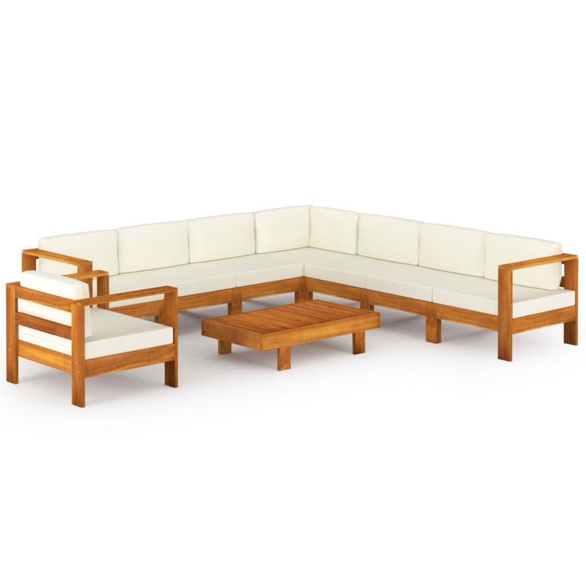 Muebles de jardín 9 pzas cojines blanco crema madera de acacia