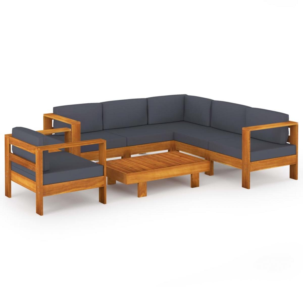 Muebles de jardín 7 pzas con cojines gris oscuro madera acacia