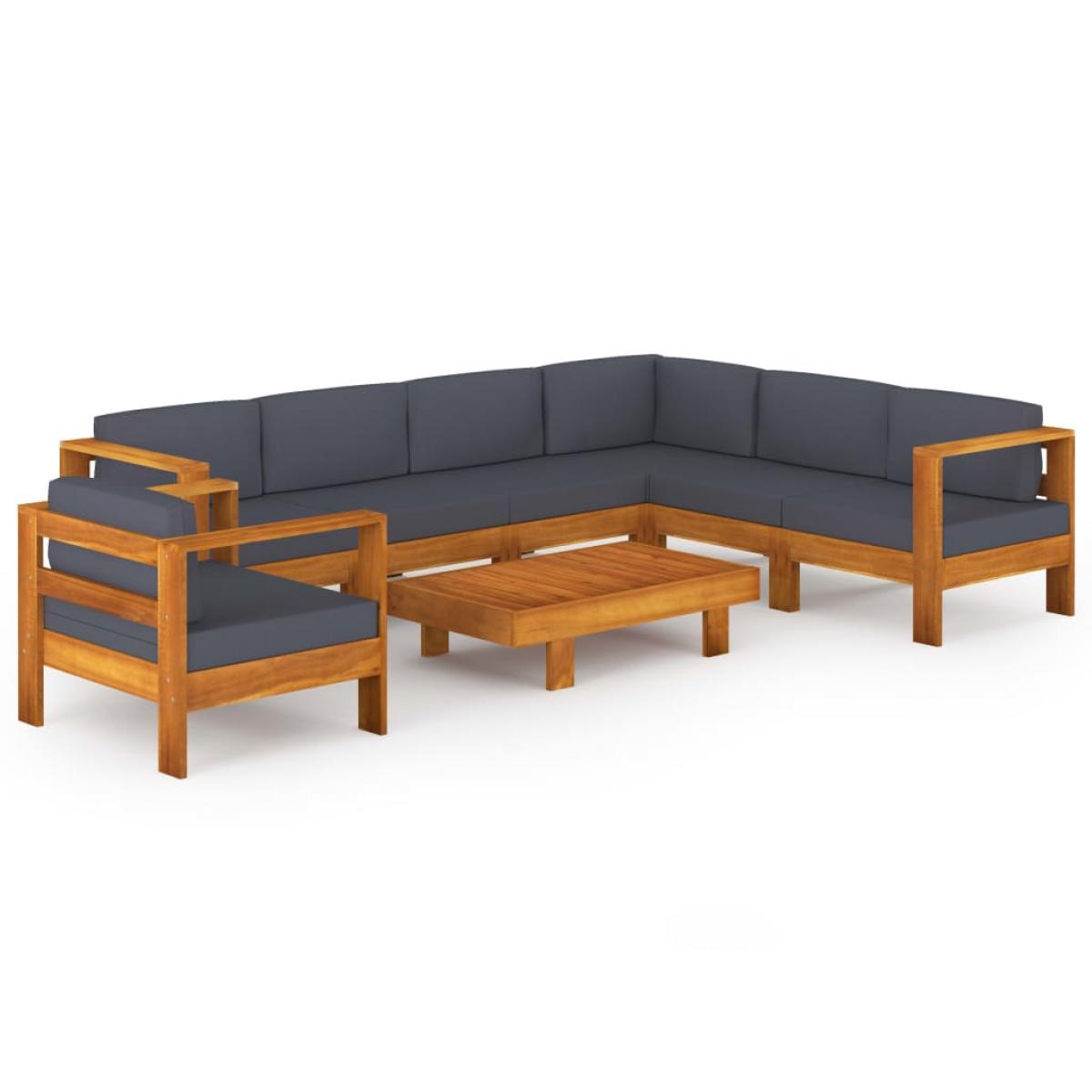 Muebles de jardín 10 pzas con cojines gris oscuro madera acacia