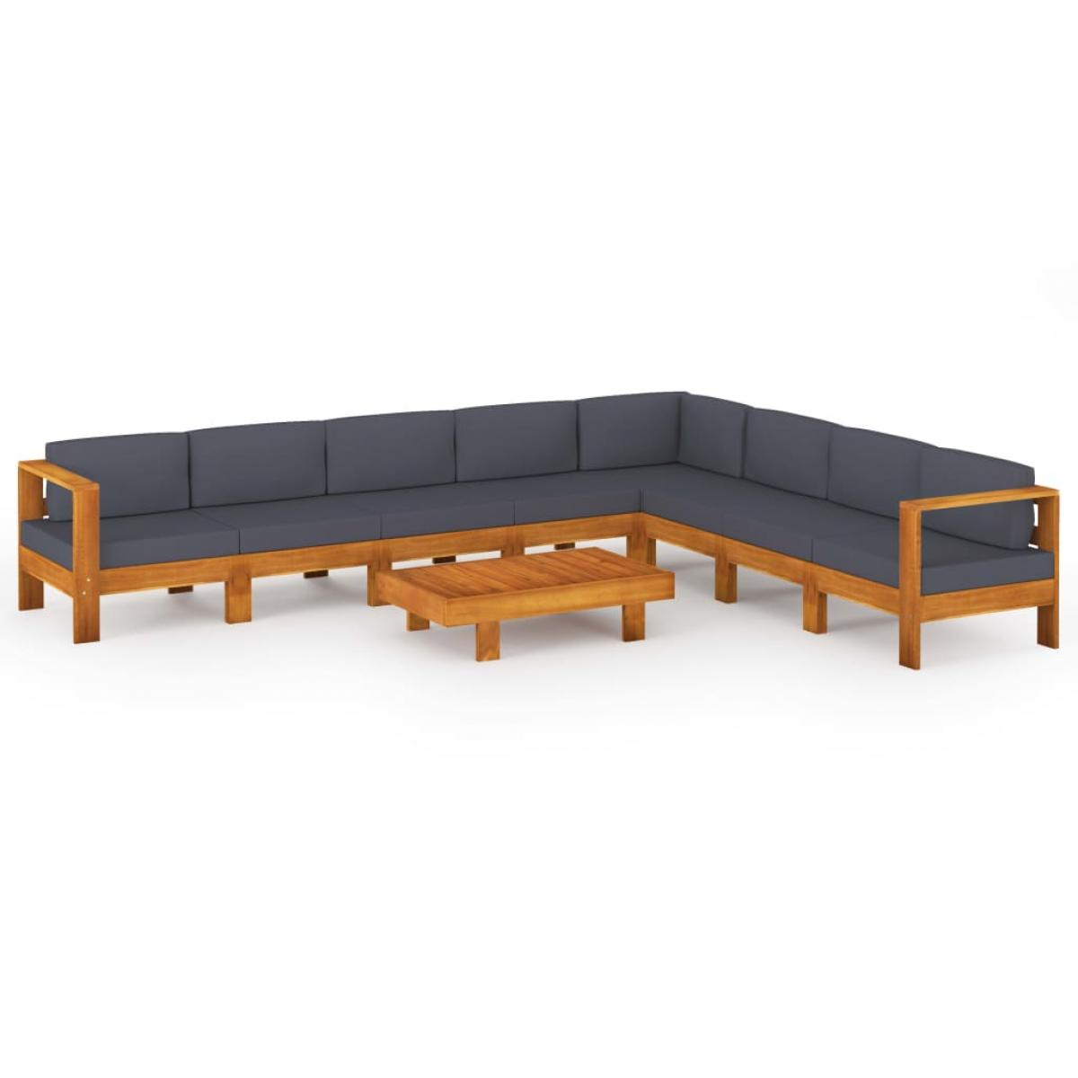 Muebles de jardín 9 pzas con cojines madera acacia gris oscuro