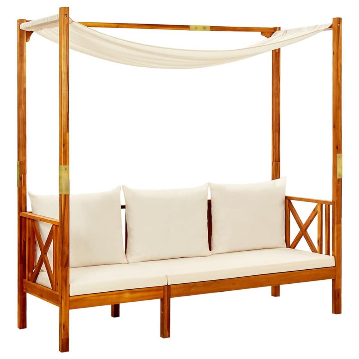 Banco de jardín con toldo y reposapiés madera maciza  de acacia