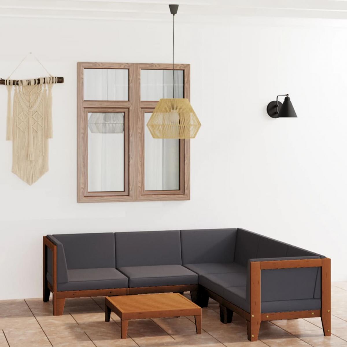 Juego muebles de jardín y cojines 6 pzas madera maciza acacia